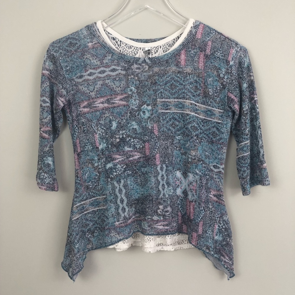 Beautees Blue & Pink LW Sweater & Lace - Size M
